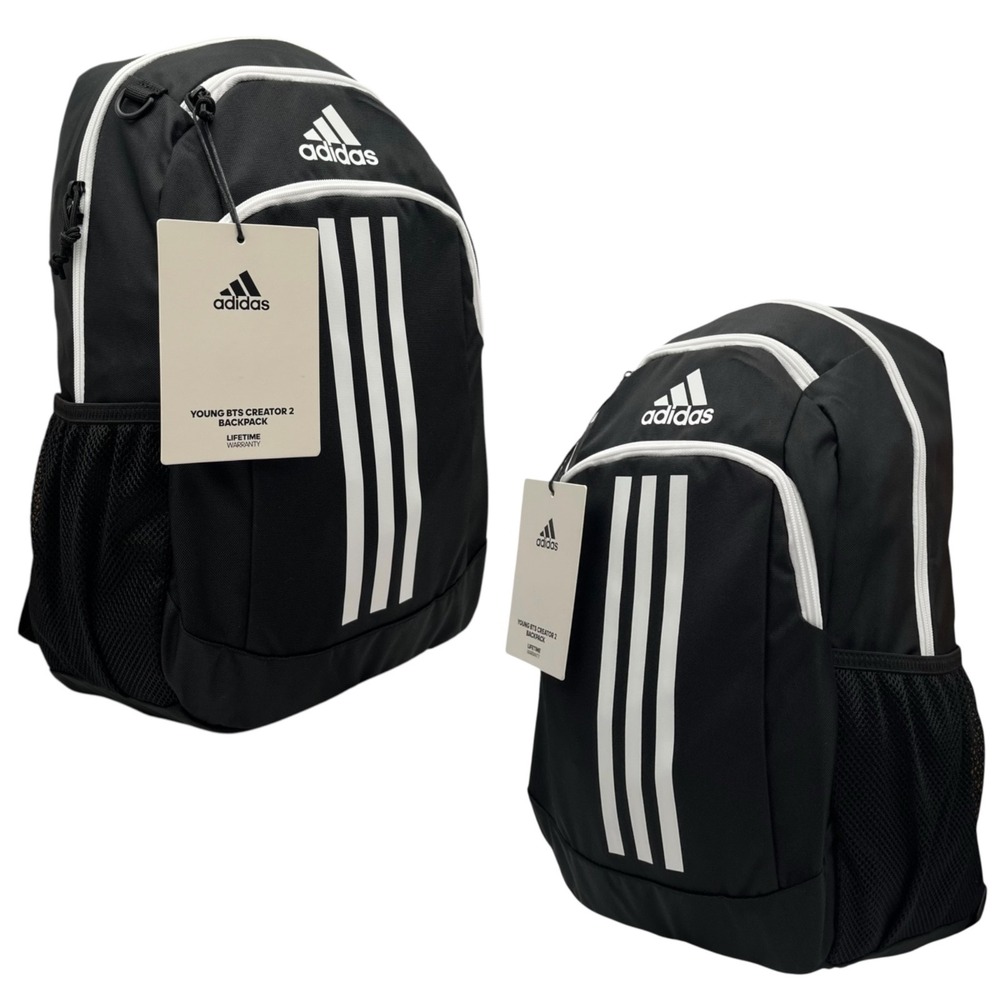 Adidas Unisex Youth BTS Creator 2 Backpack 3-Stripe Black & White Size 18x14x6"